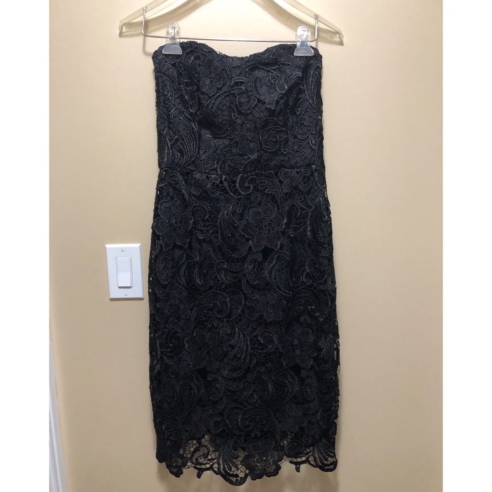 Black organza strapless dress
